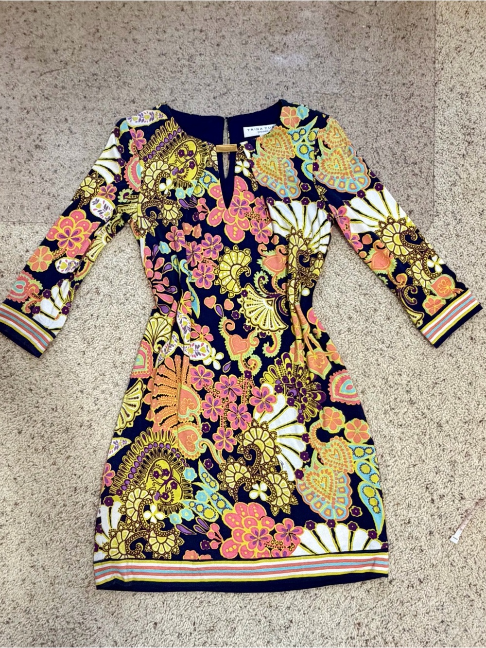 Trina Turk Navy Dress with Pink, Yellow & Purple Floral Print